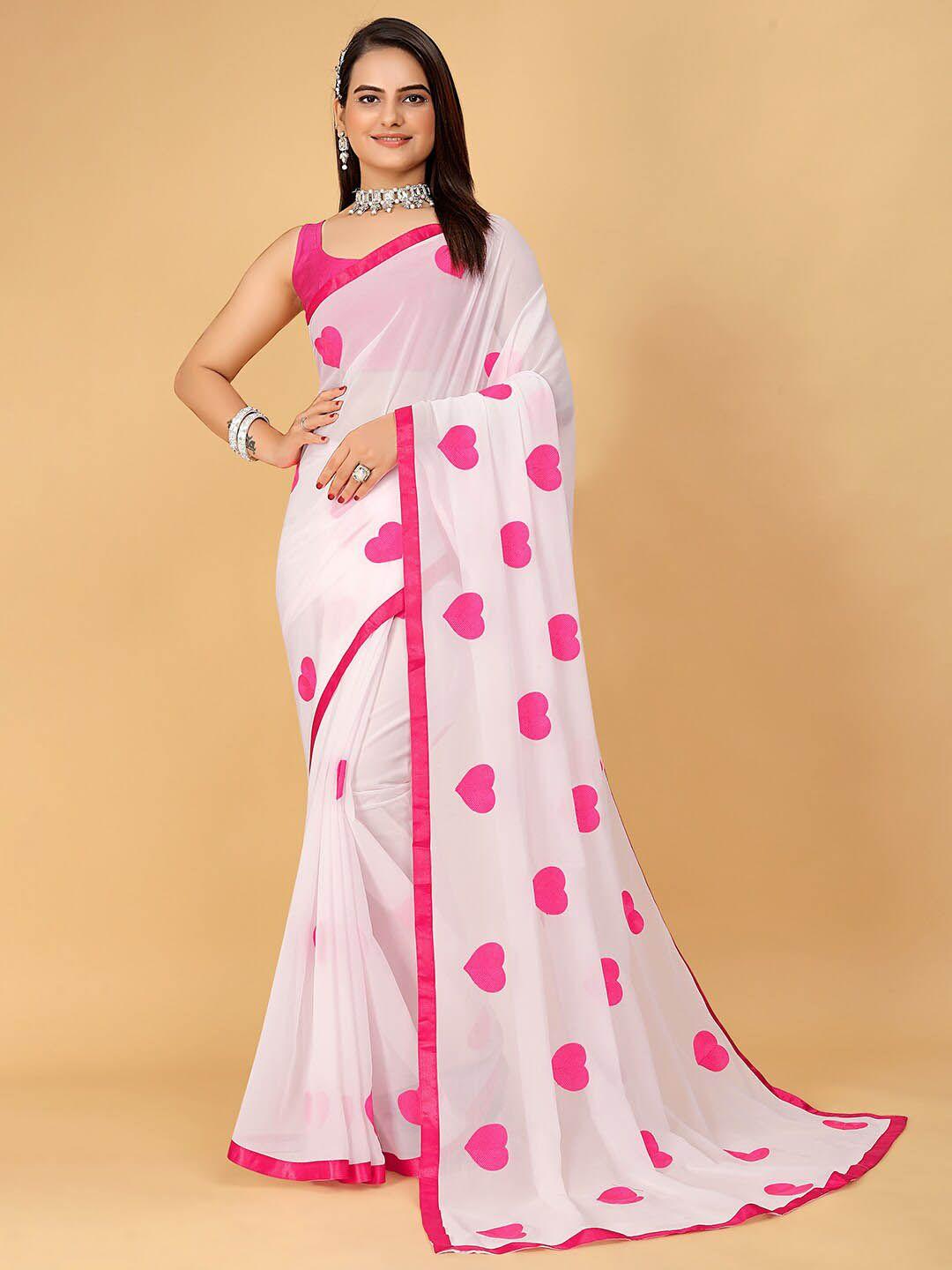 sareewave pink & white poly georgette saree