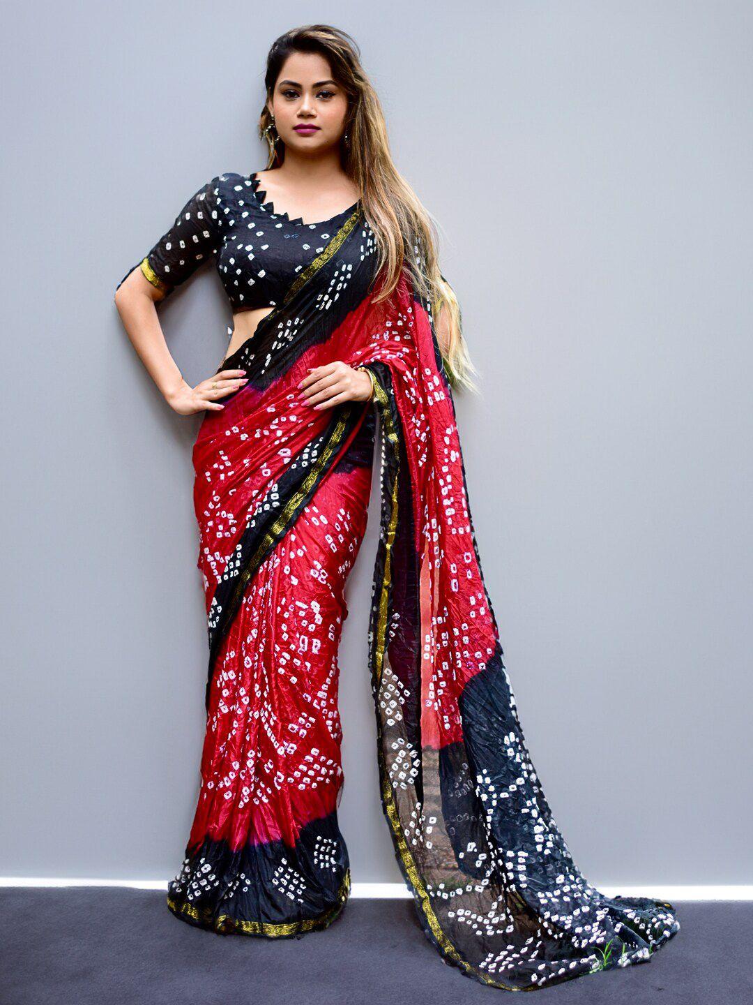 sareewave red & blue bandhani zari art silk bandhani saree