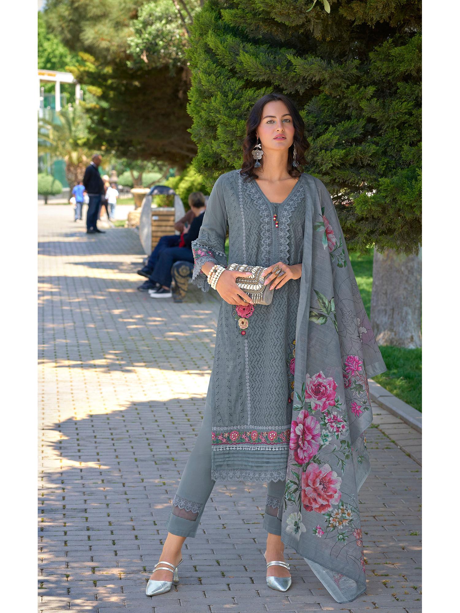 sarfarish cloud schiffli heavy pakistani kurta pant and dupatta (set of 3)