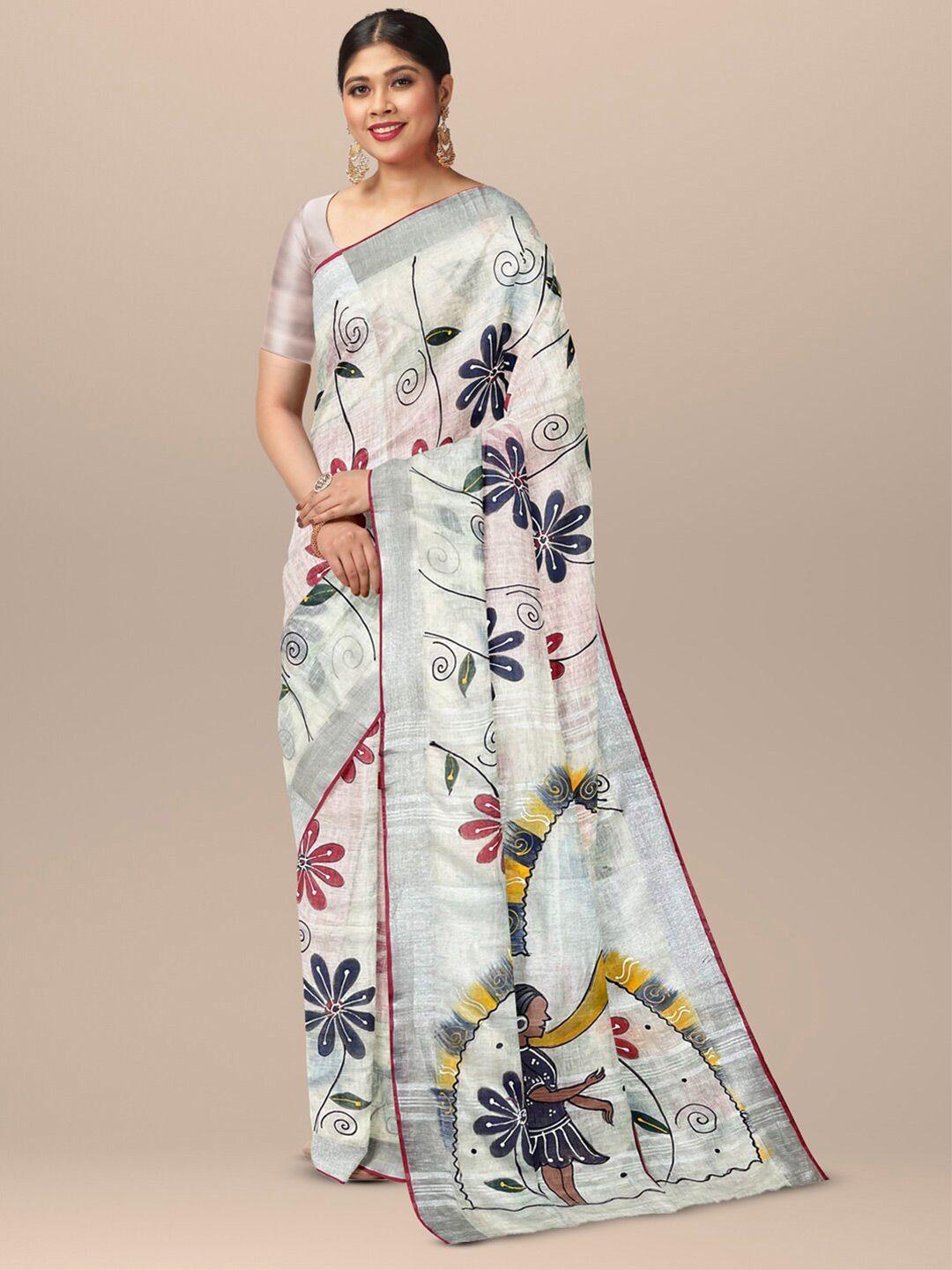 sarika ethnic motifs printed pure linen saree