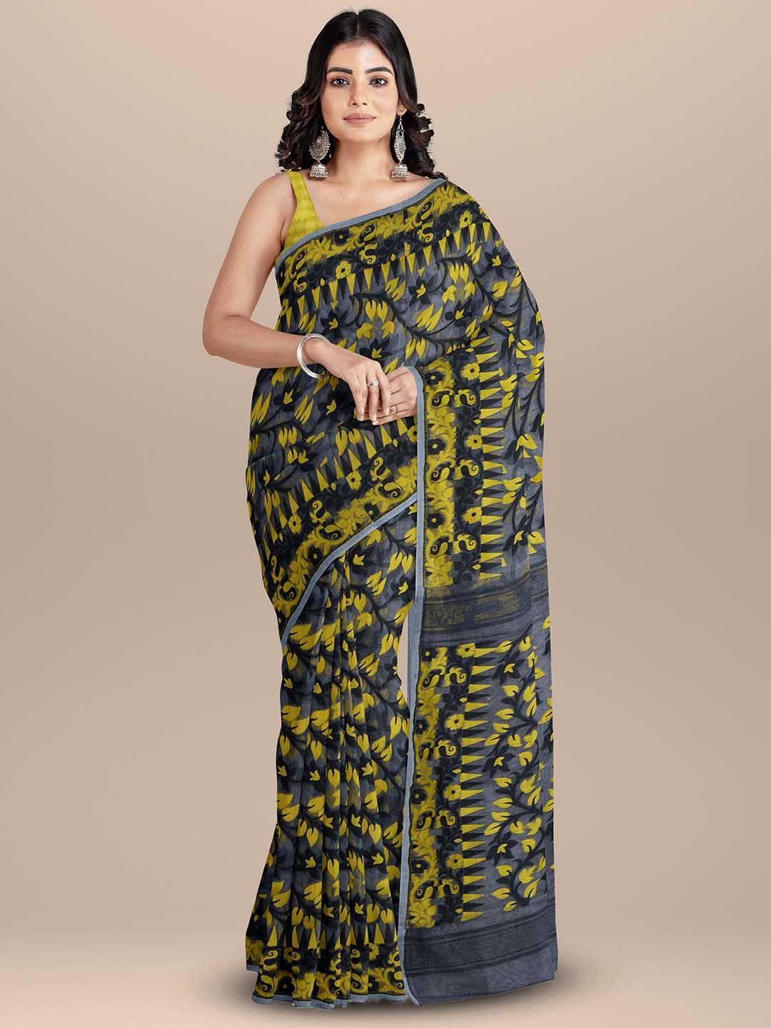 sarika abstract printed pure cotton jamdani saree