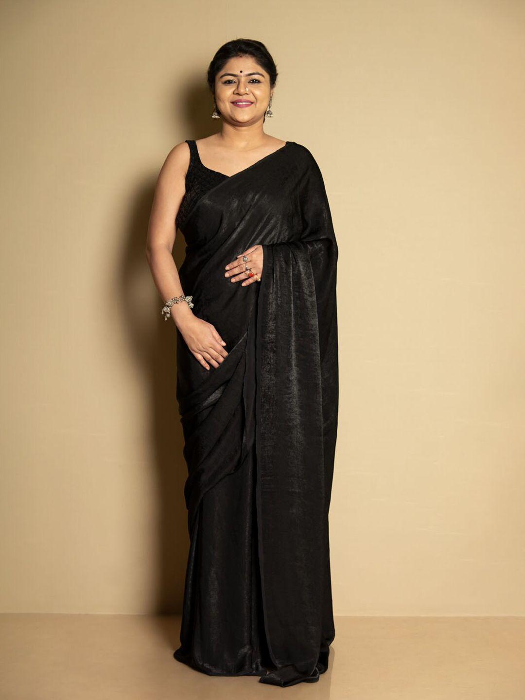 sarika black poly chiffon fusion saree