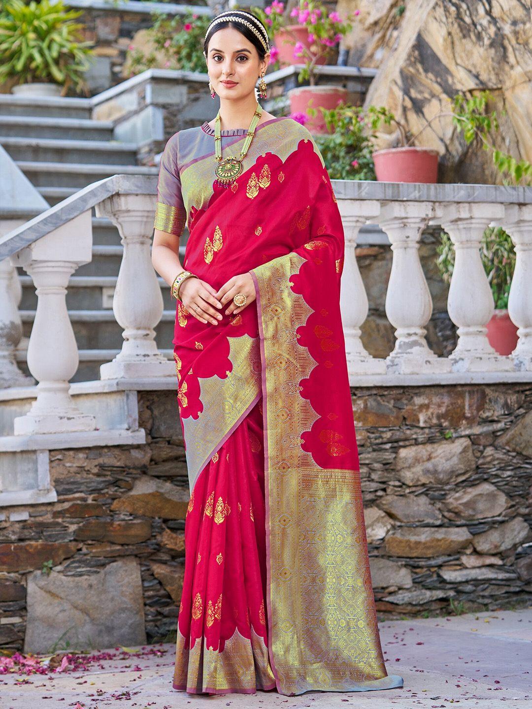 sariya grey & pink woven design zari silk blend banarasi saree