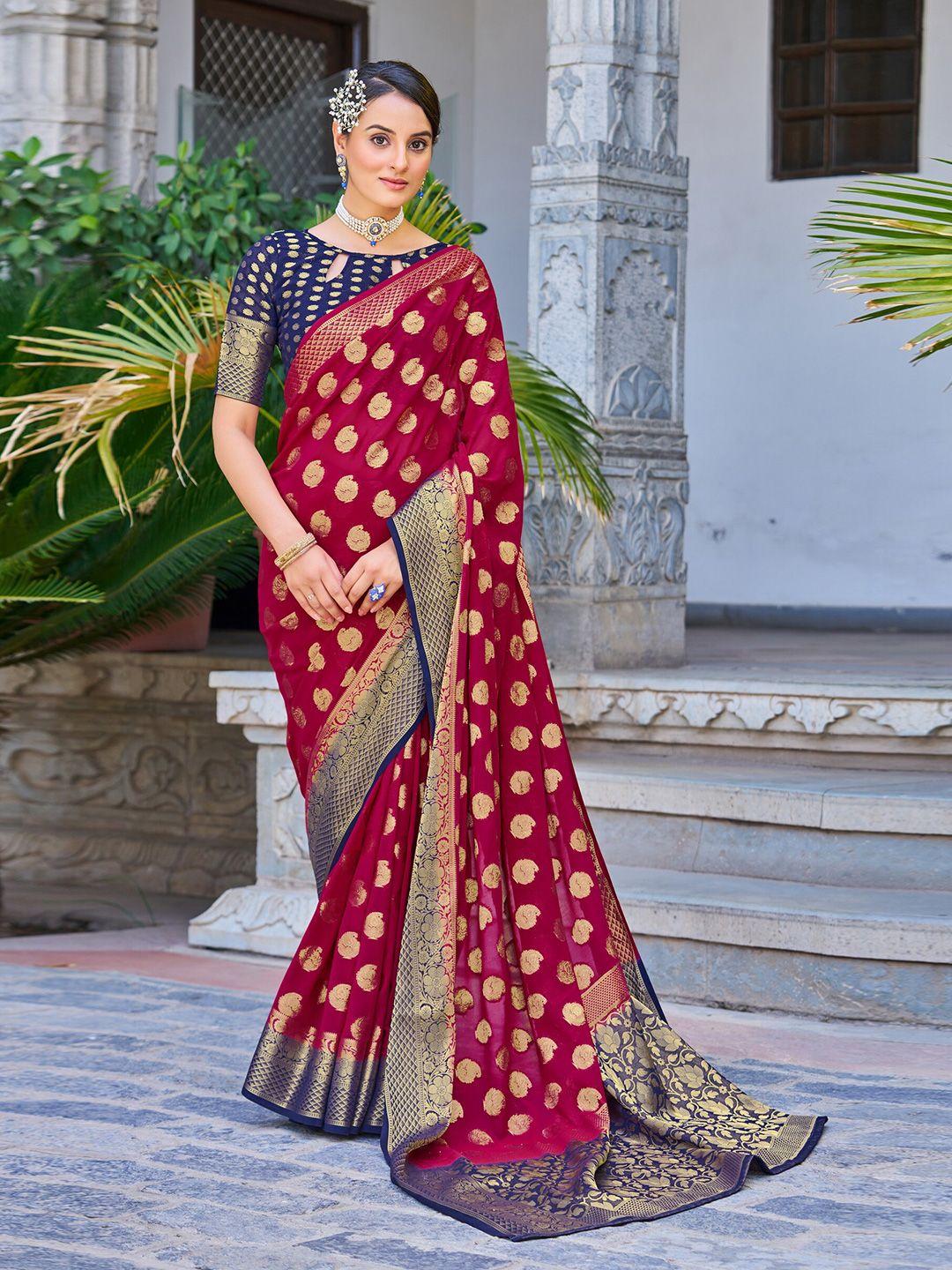 sariya pink & gold-toned floral zari pure georgette banarasi saree