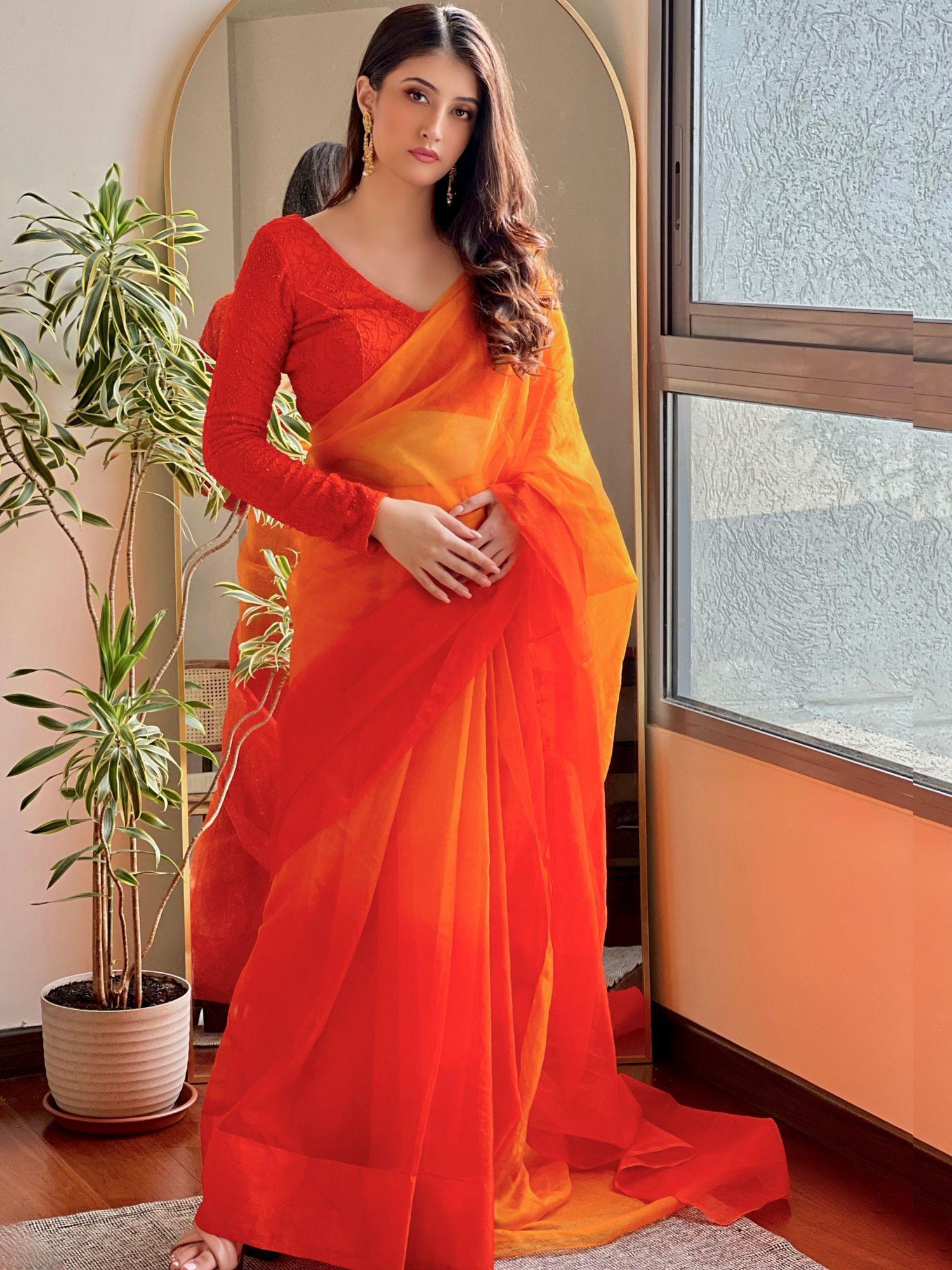 sarona sunset ombre saree with stitched blouse