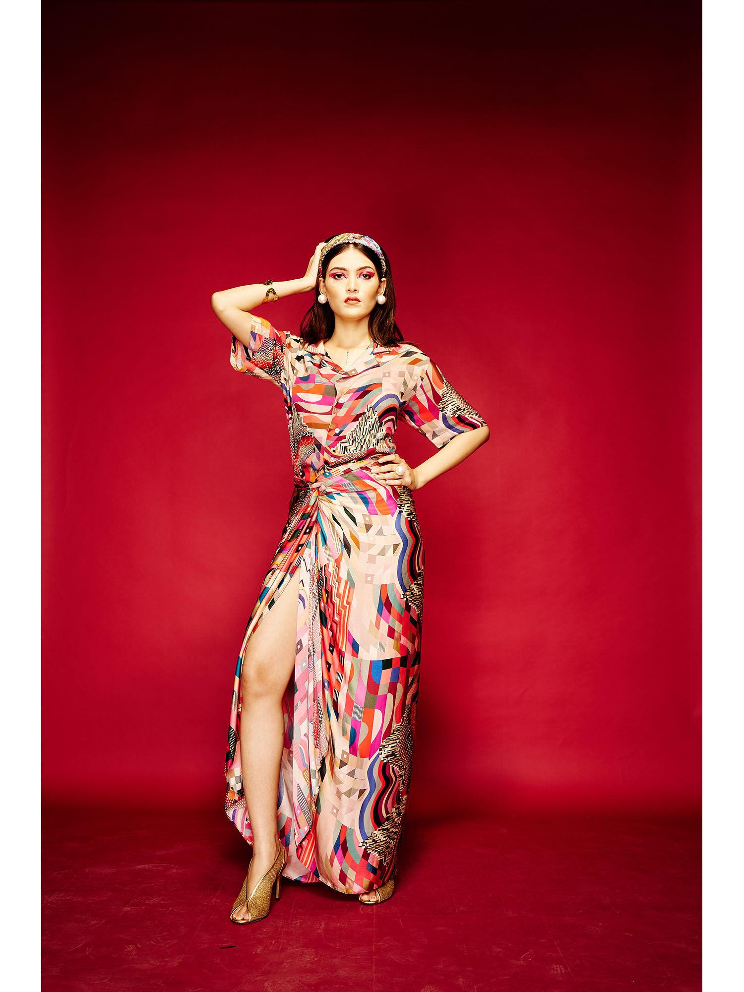 sarong multi-color printed long maxi skirt