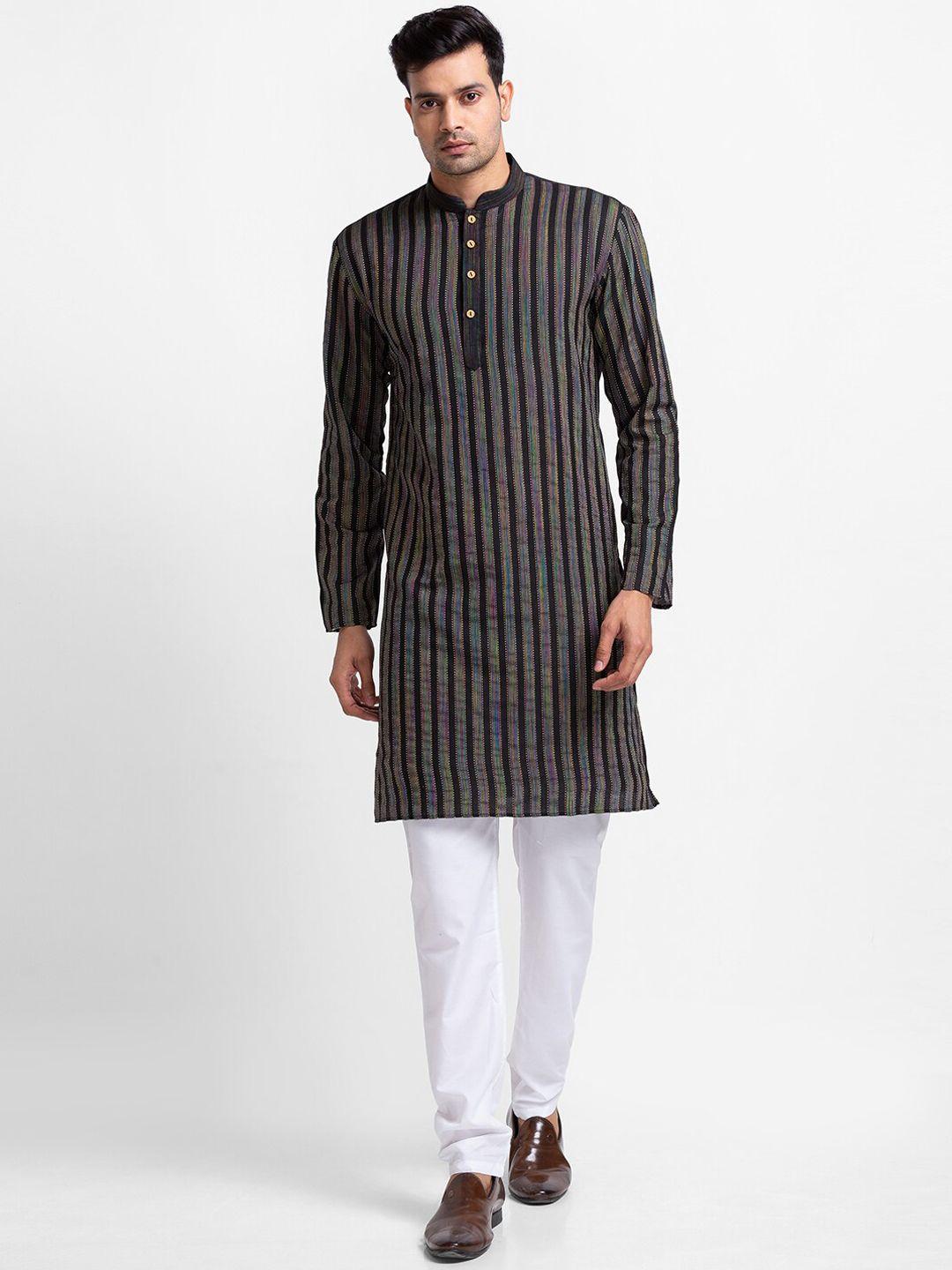 sarvamohan men black striped kurta with pyjamas