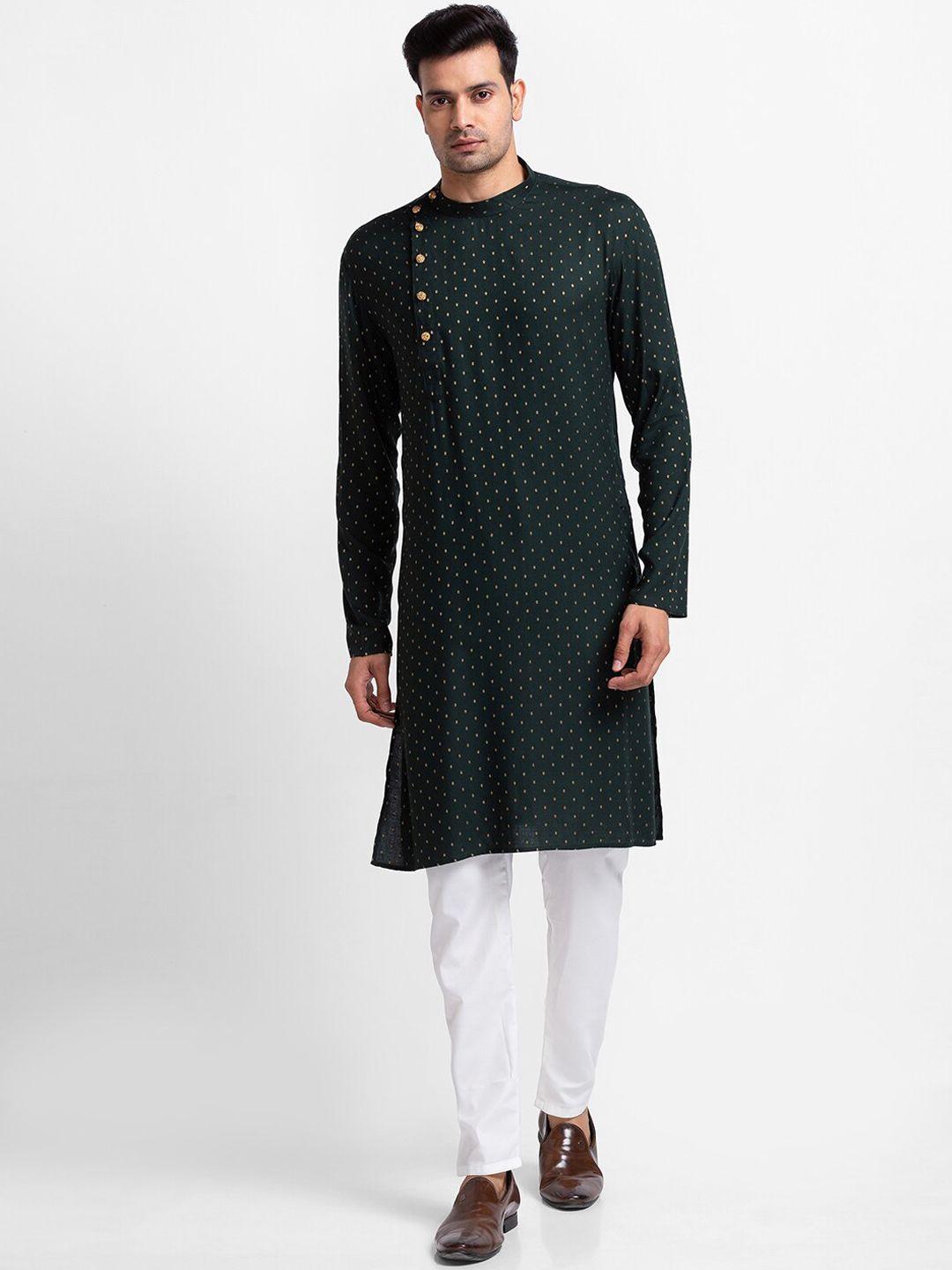 sarvamohan men green woven design straight kurta with pyjamas