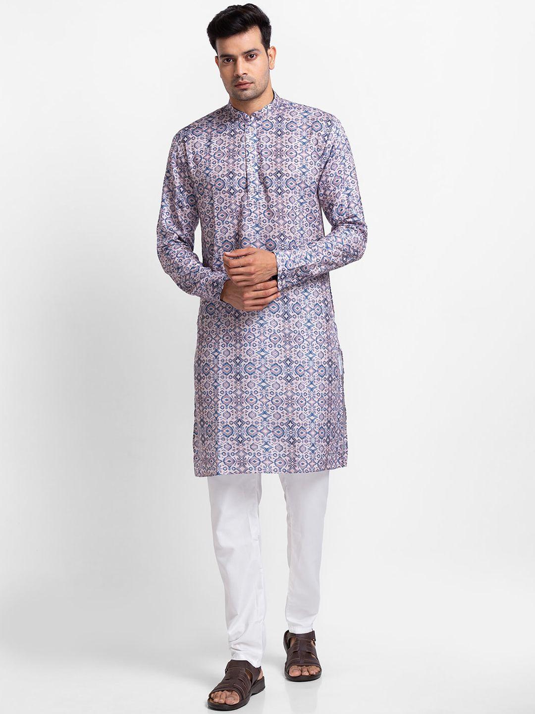 sarvamohan men grey ethnic motifs printed kurta with trouser