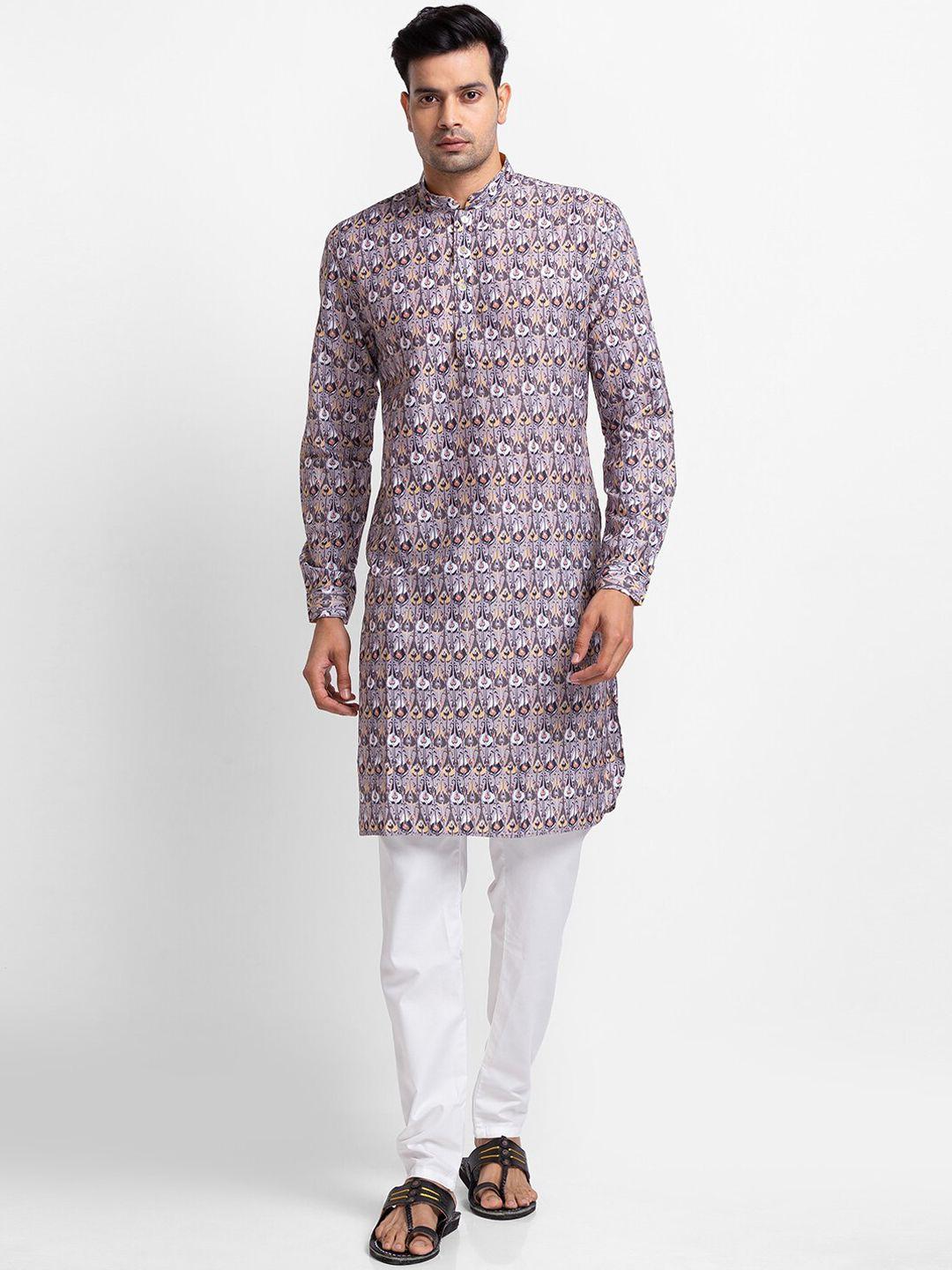 sarvamohan men grey ethnic motifs printed kurta with trouser