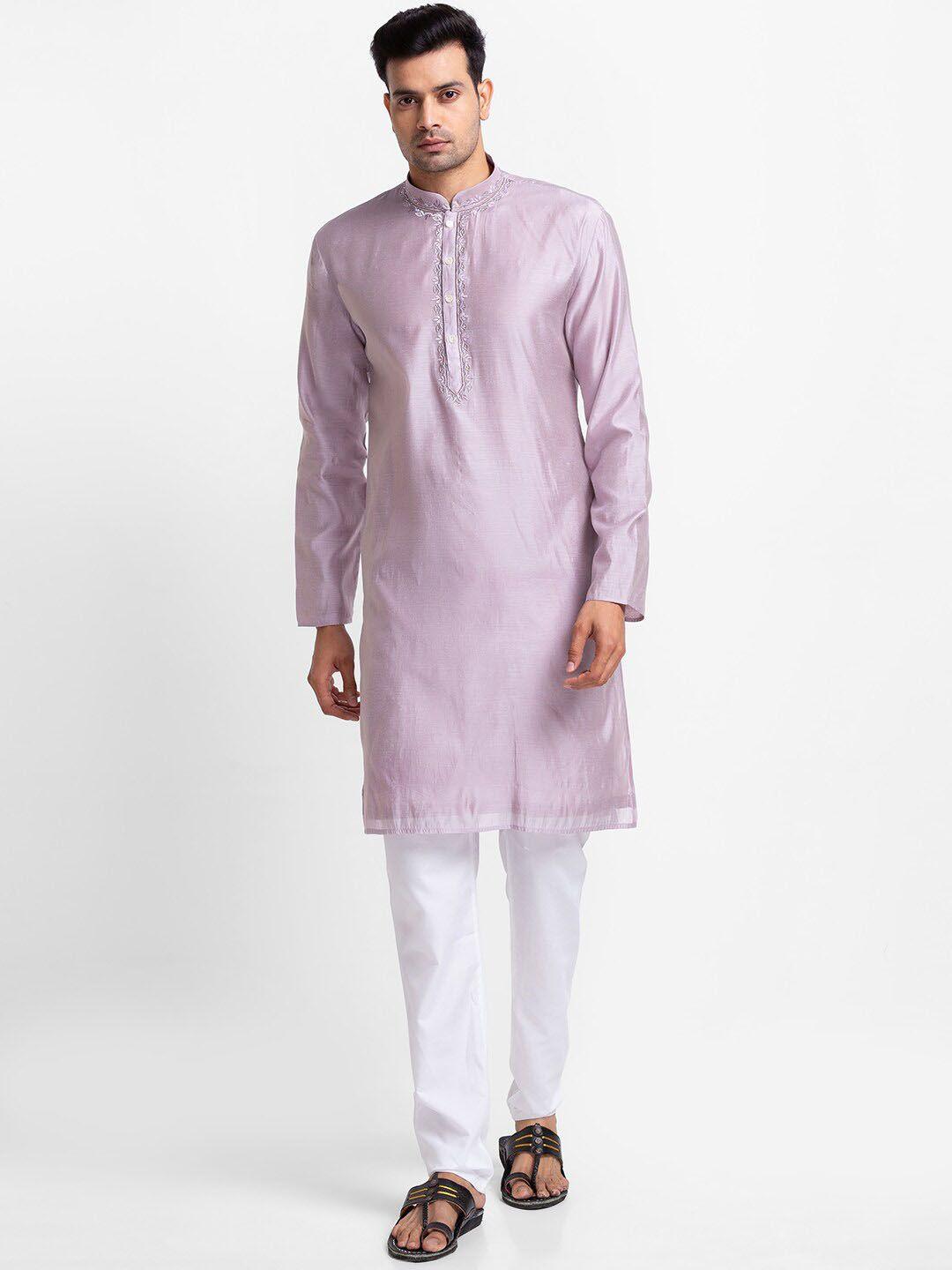 sarvamohan men lavender thread work kurta with pyjama set