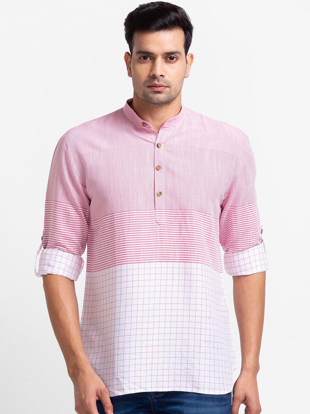 sarvamohan men pink & white striped kurta