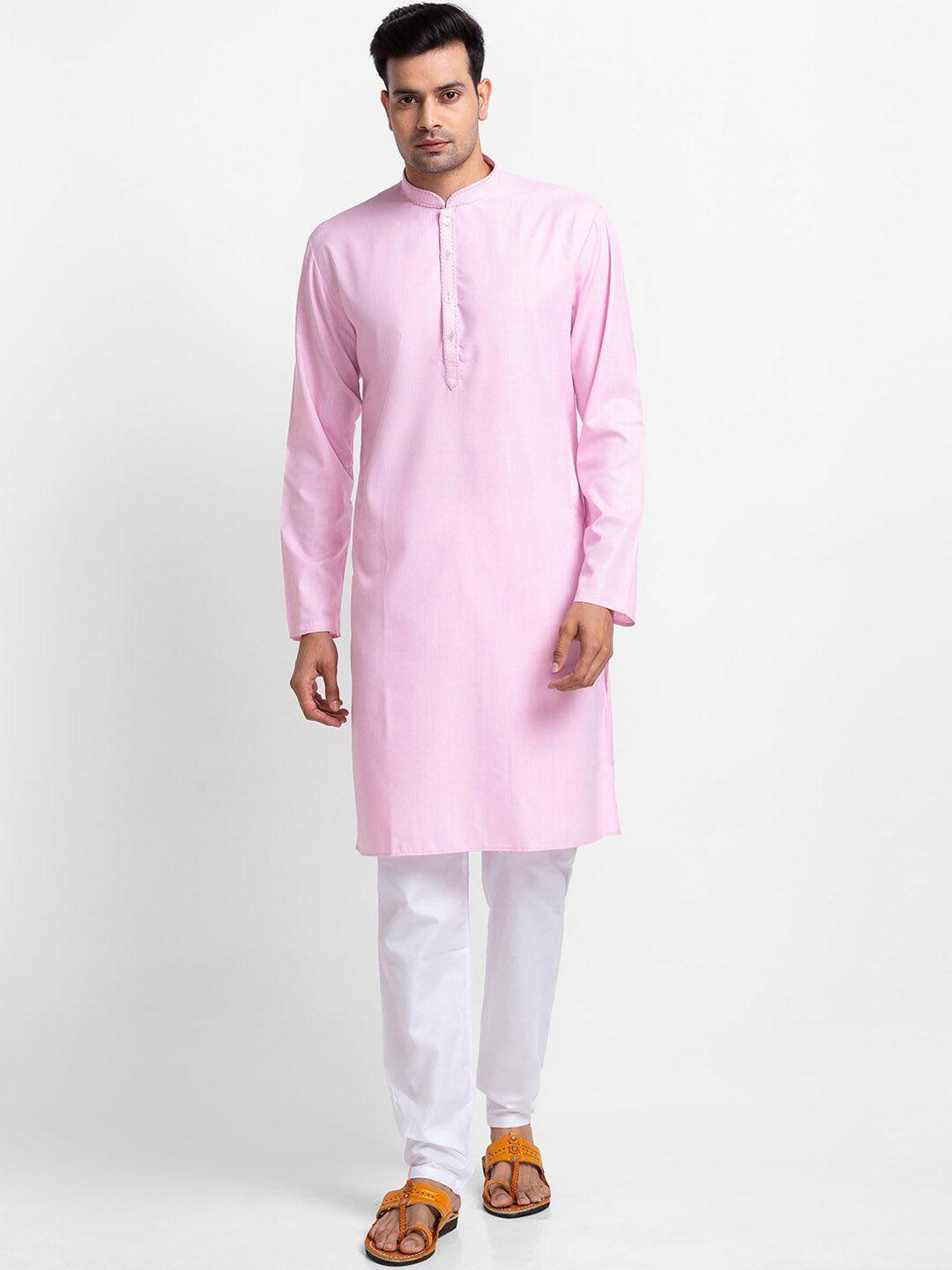 sarvamohan men pink solid kurta with churidar