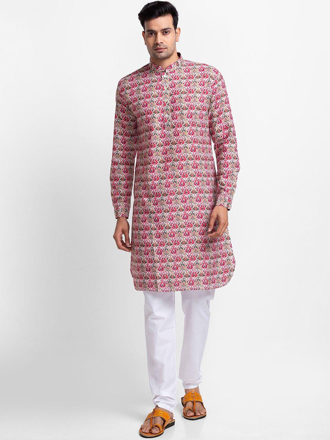 sarvamohan men red ethnic motifs printed kurta with pyjama