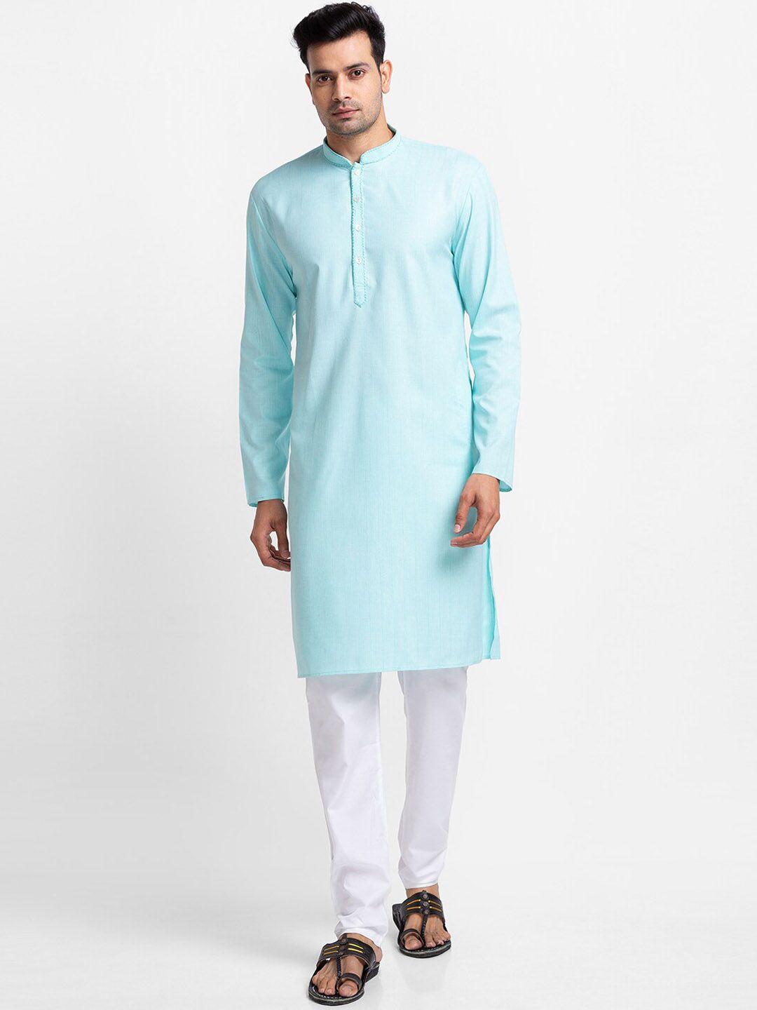 sarvamohan men sea green solid kurta with churidar