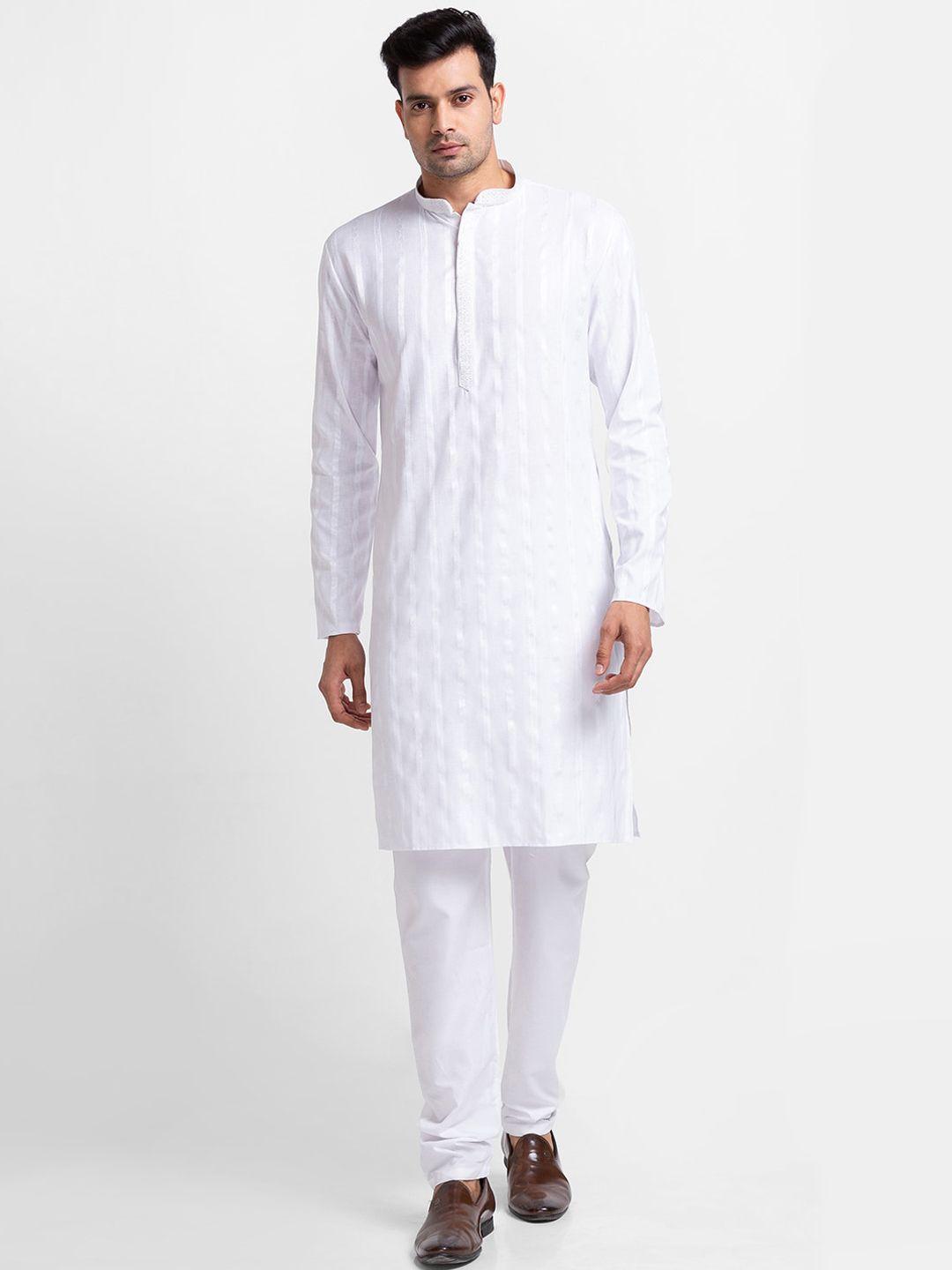 sarvamohan men self design white kurta with churidar