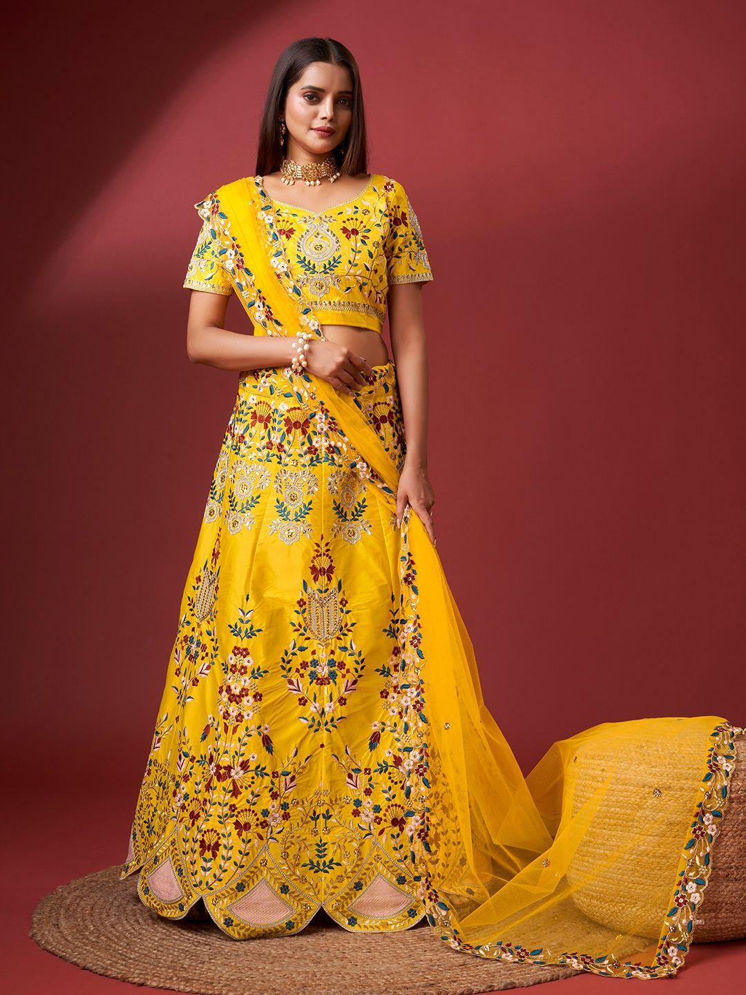 sarvayog fashion embroidered semi-stitched lehenga & unstitched blouse with dupatta