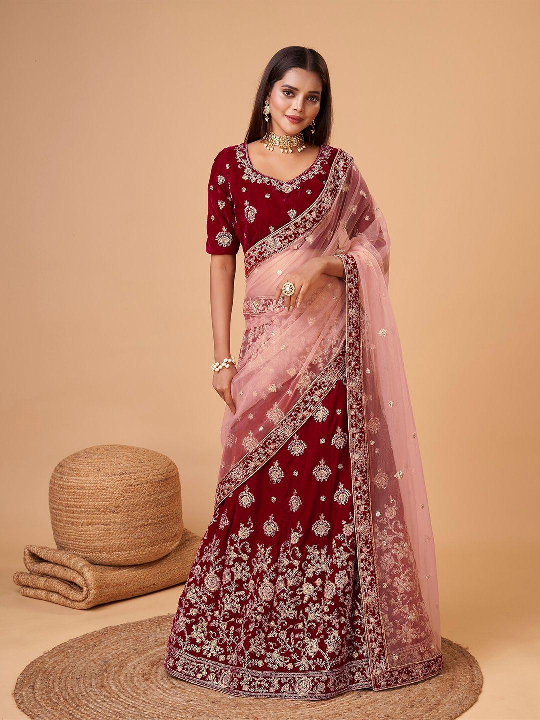 sarvayog fashion embroidered velvet semi-stitched lehenga & unstitched blouse with dupatta