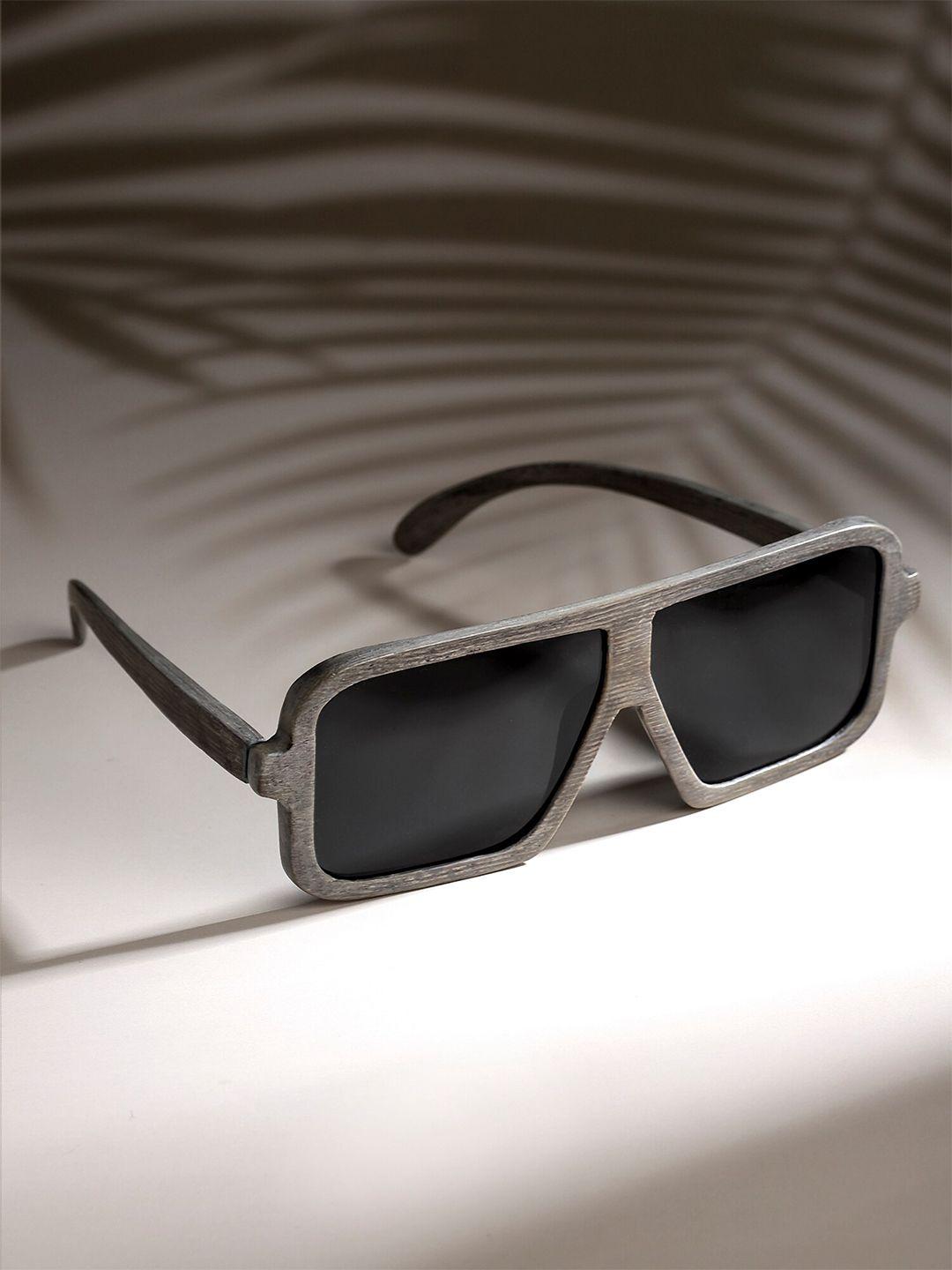 sasha unisex black lens & gunmetal-toned square sunglasses with polarised and uv protected lens