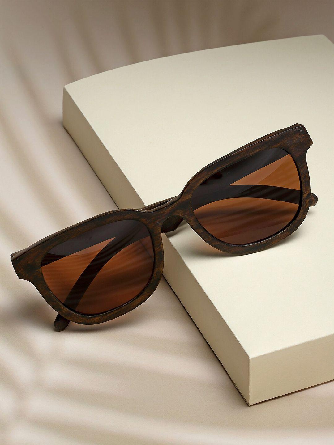 sasha unisex brown lens & black square sunglasses with polarised and uv protected lens