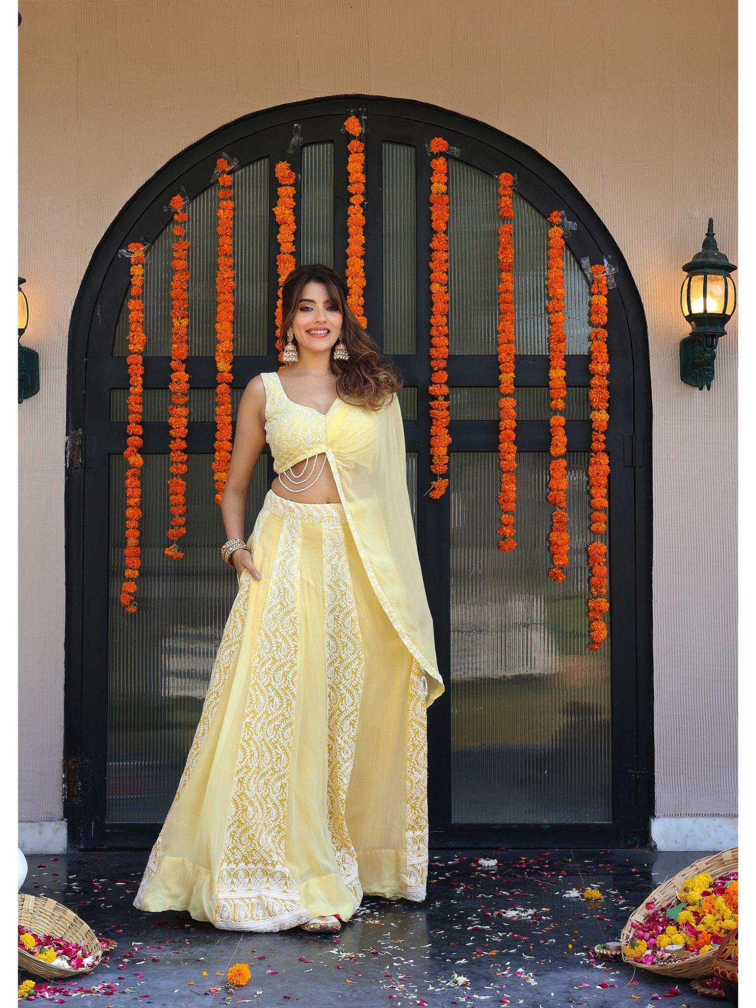 sasha yellow lehenga with blouse and dupatta (set of 2)