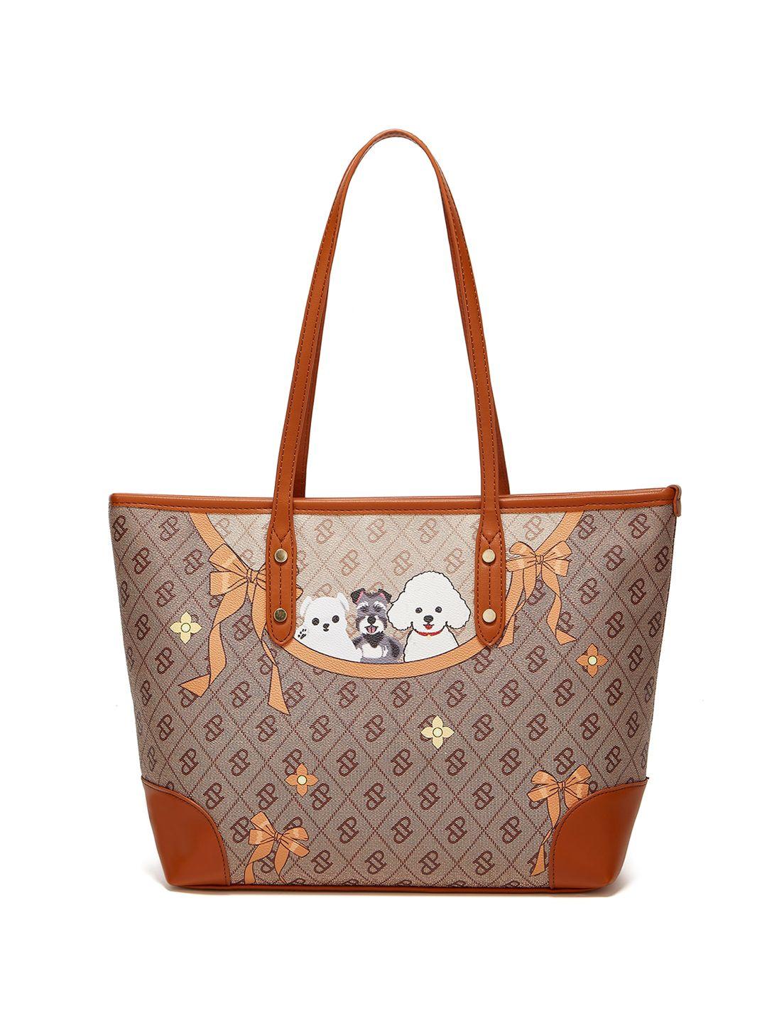 sasimo brown animal printed shoulder bag with tasselled