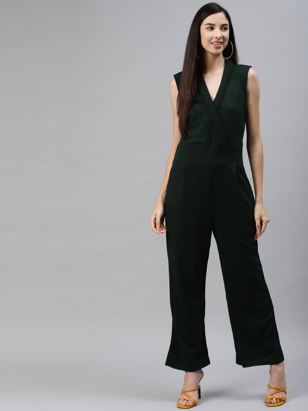 sasimo green sleeveless basic jumpsuit