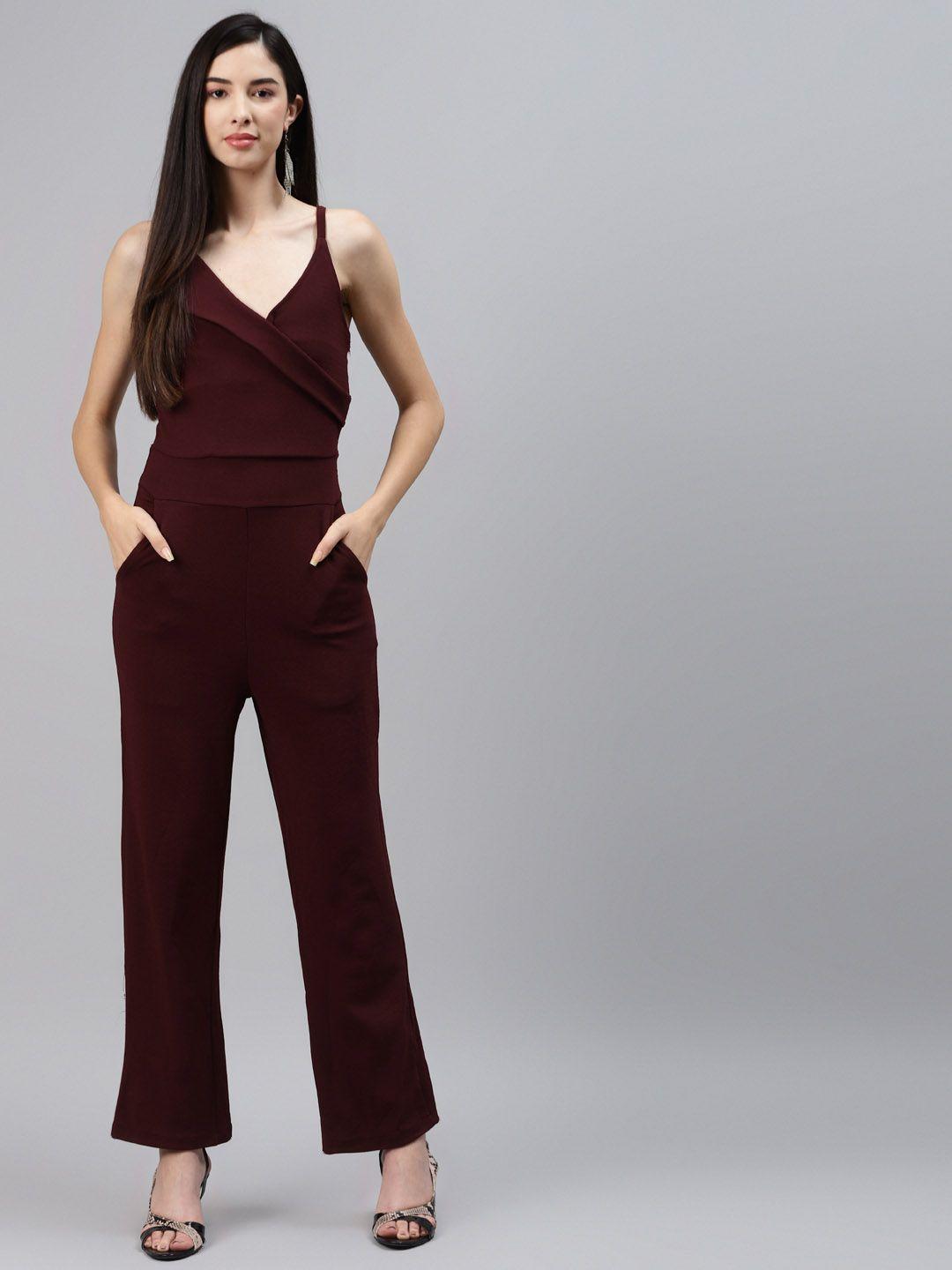 sasimo maroon sleeveless basic jumpsuit