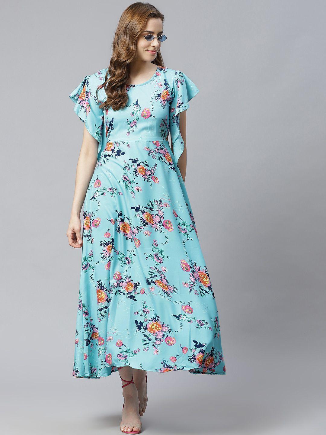 sasimo women blue & orange floral maxi dress