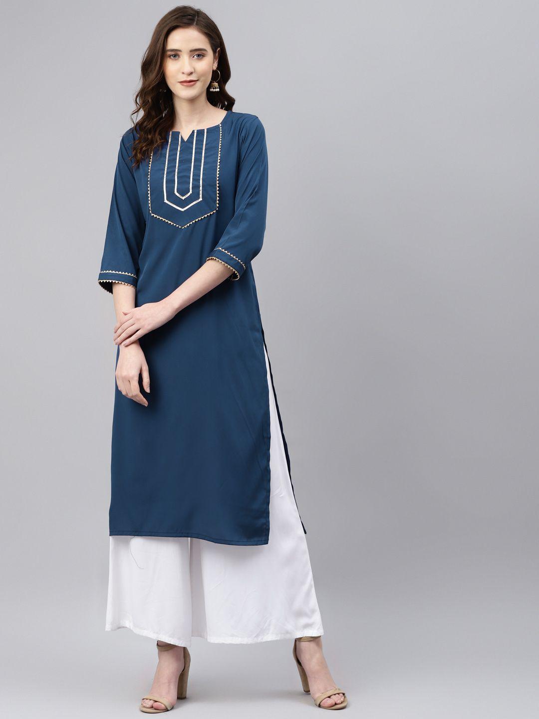 sasimo women blue solid yoke design gotta patti kurta