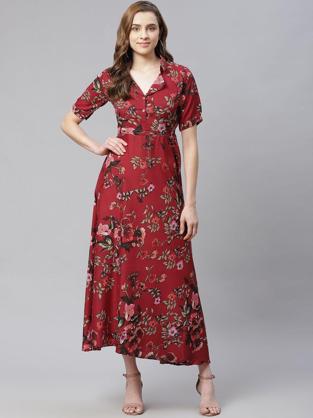 sasimo women maroon floral maxi dress