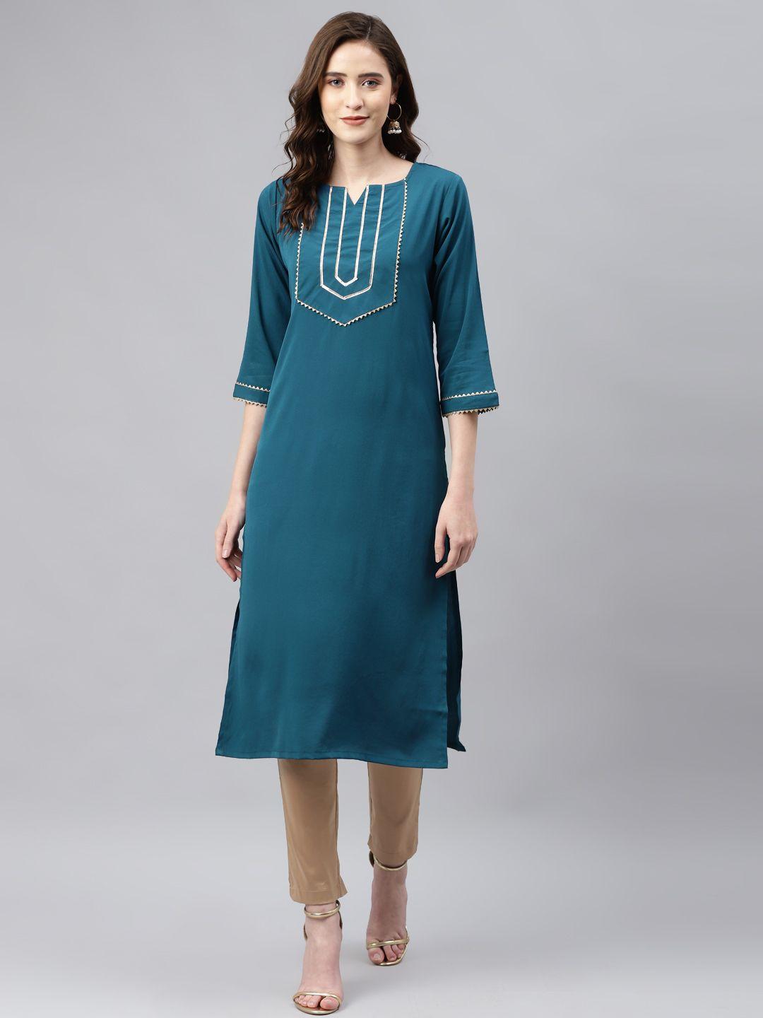 sasimo women teal blue gotta patti kurta