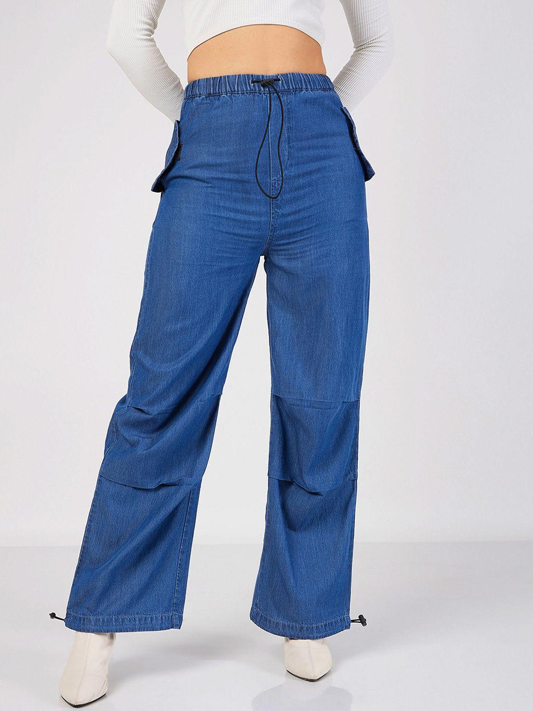 sassafras blue women straight fit denim cargos trousers