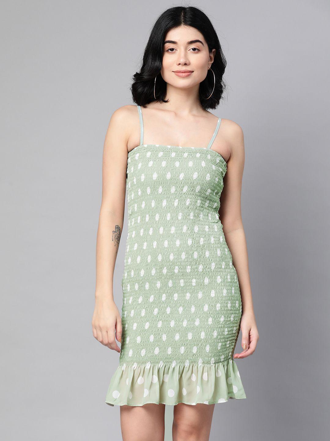 sassafras cheerful mint green and white geometric print smocked dress