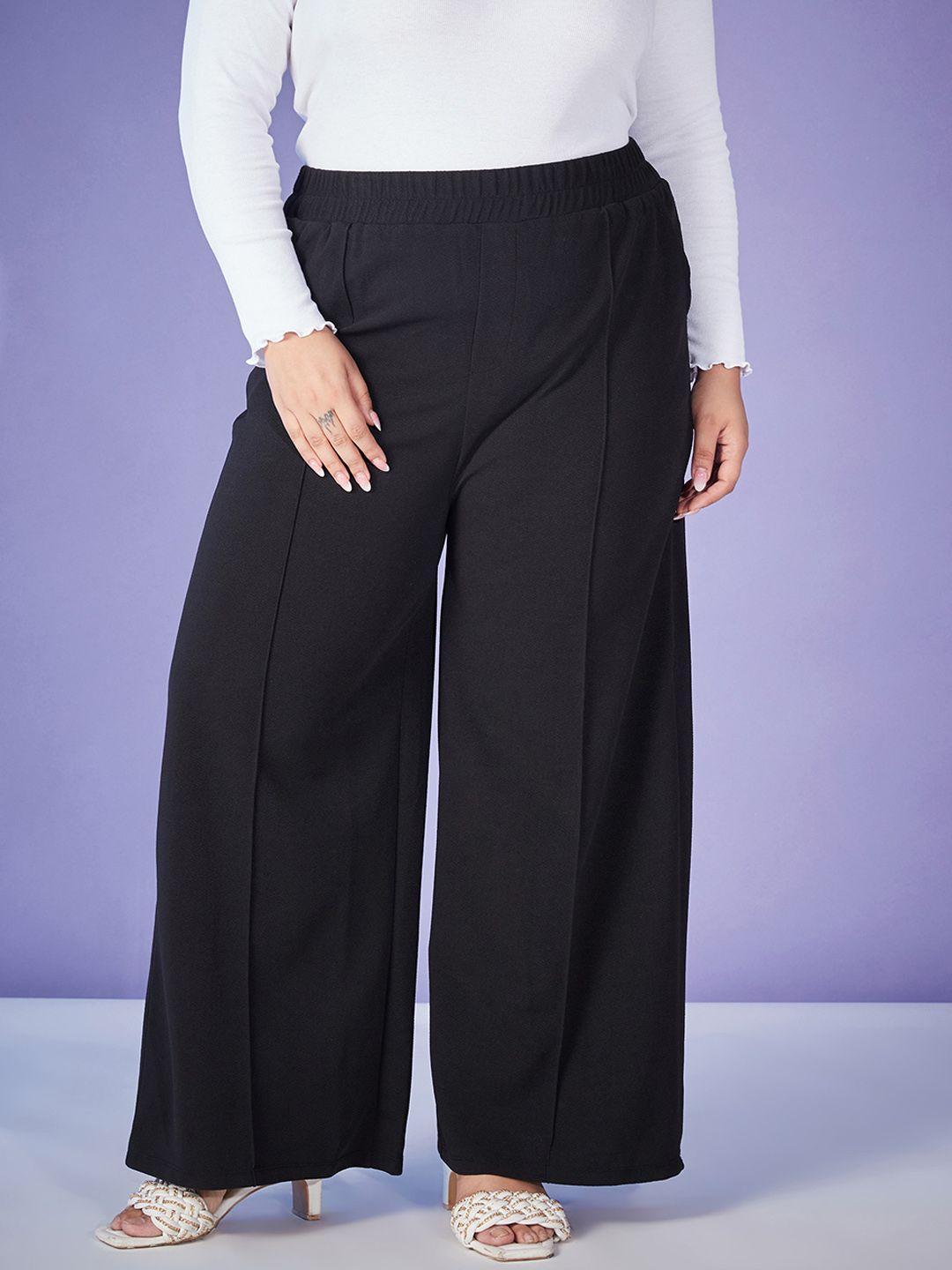 sassafras curve women black straight fit mid-rise parallel trousers