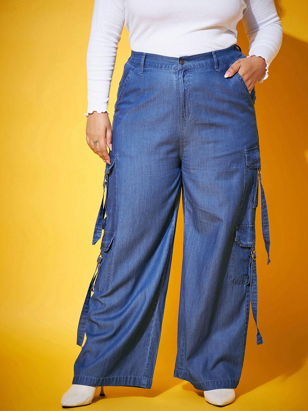 sassafras curve women blue straight fit pure cotton cargo trousers