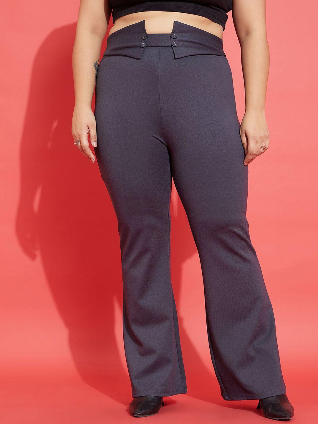 sassafras curve women grey flared high-rise trousers