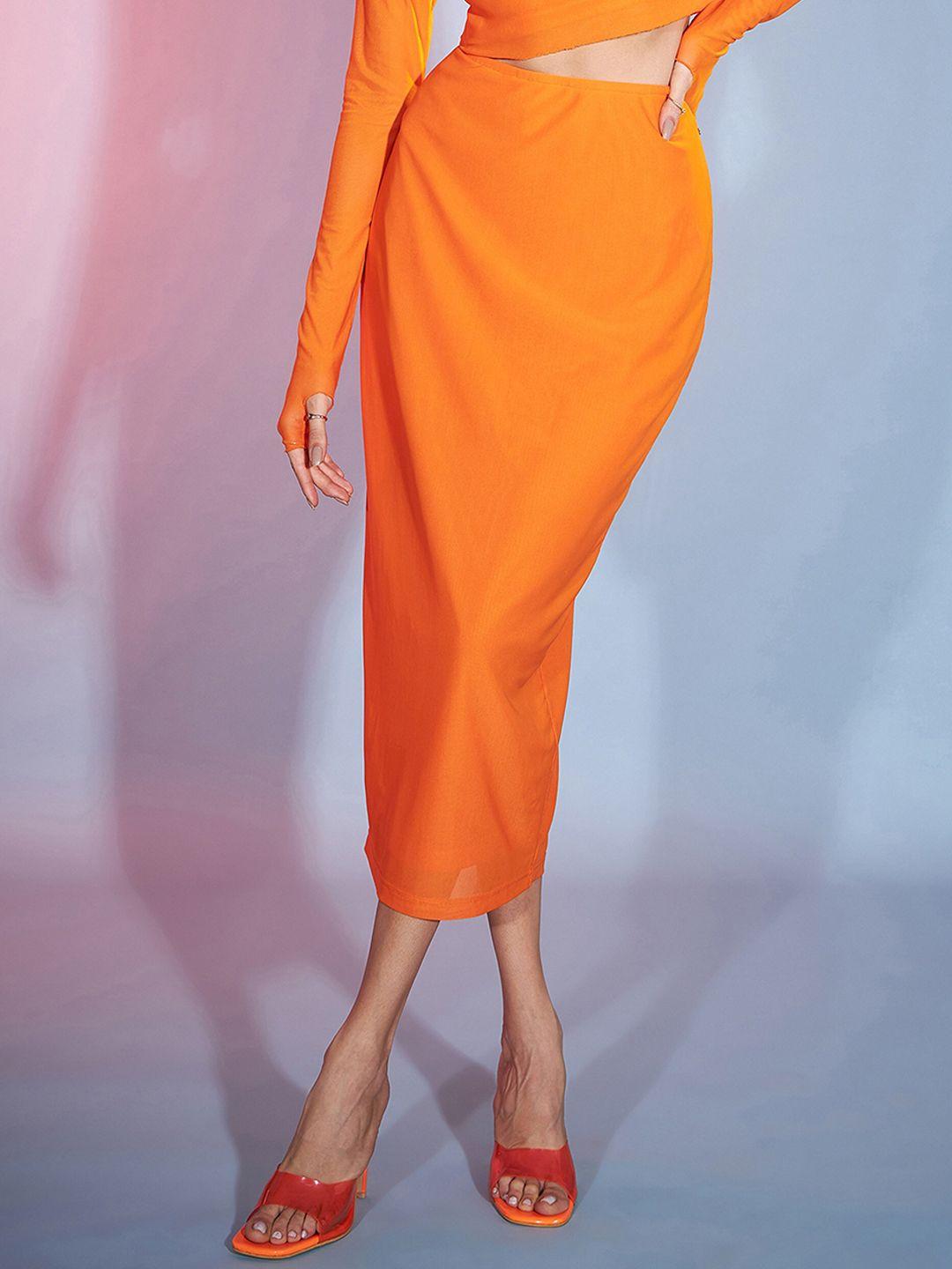 sassafras orange pencil maxi bodycon skirts