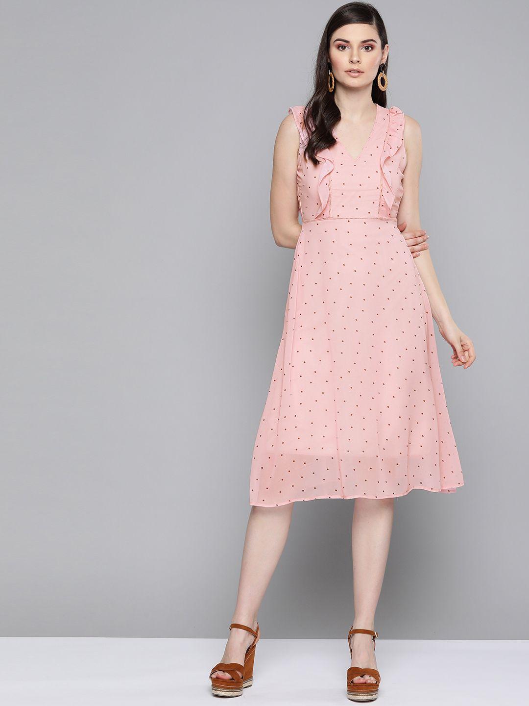 sassafras pink & brown geometric printed a-line dress