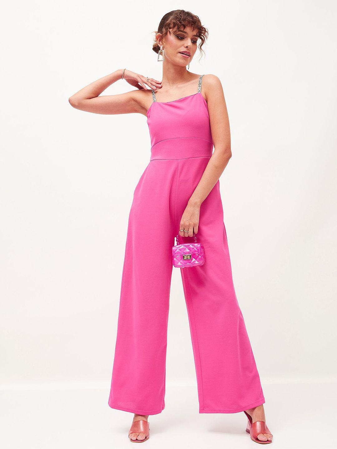 sassafras pink basic jumpsuit with embellished strap