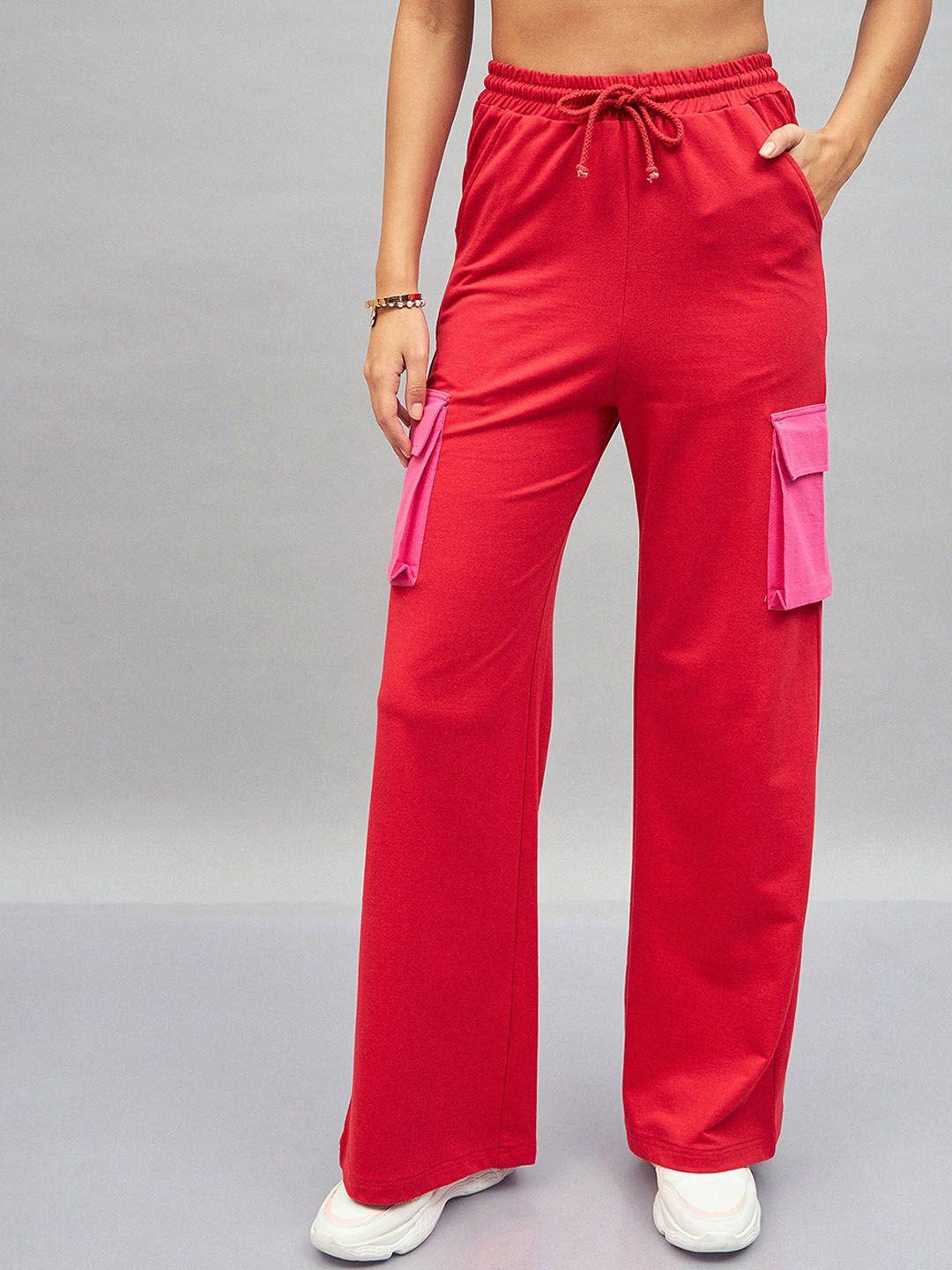 sassafras-red-women-contrast-pockets-straight-fit-track-pants