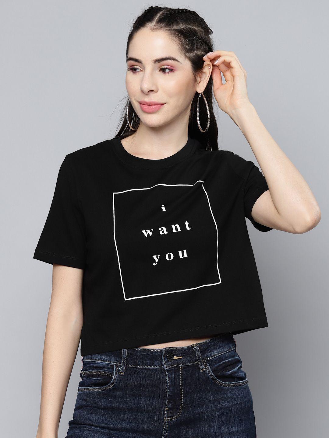 sassafras women black & white typography printed pure cotton boxy t-shirt