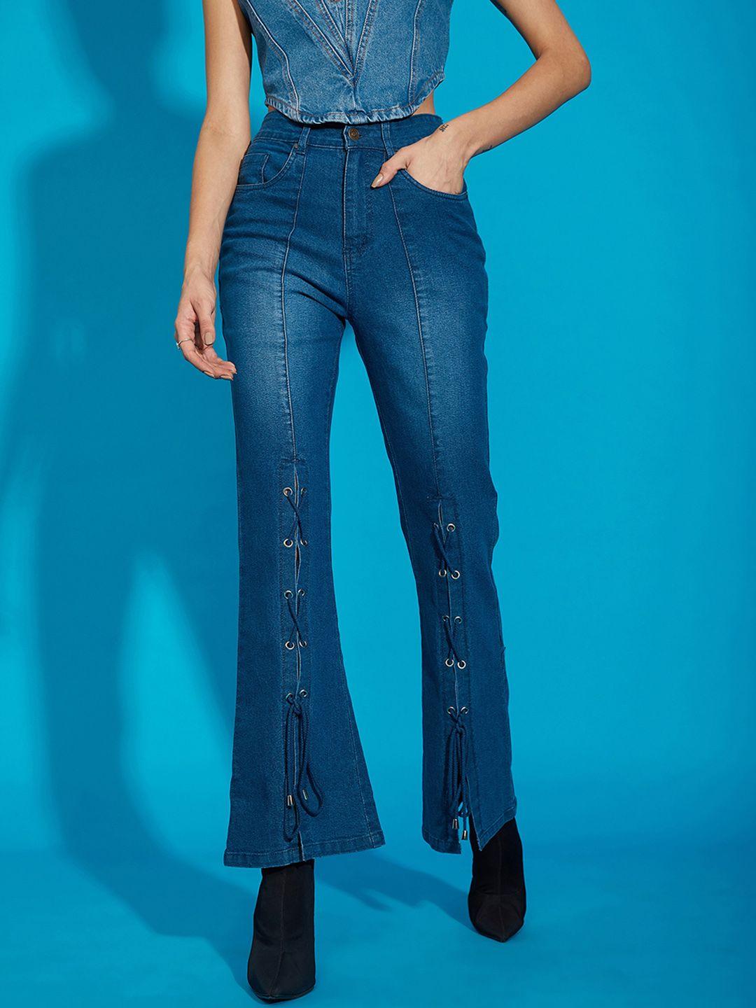 sassafras women bootcut high-rise light fade stretchable jeans
