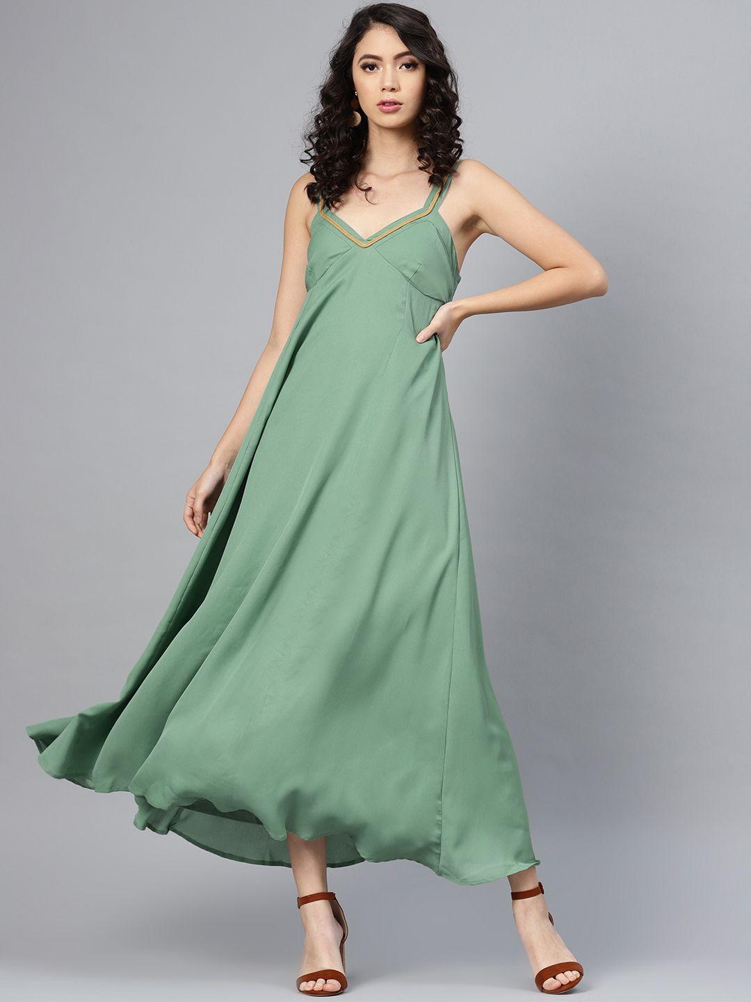 sassafras women green solid maxi dress