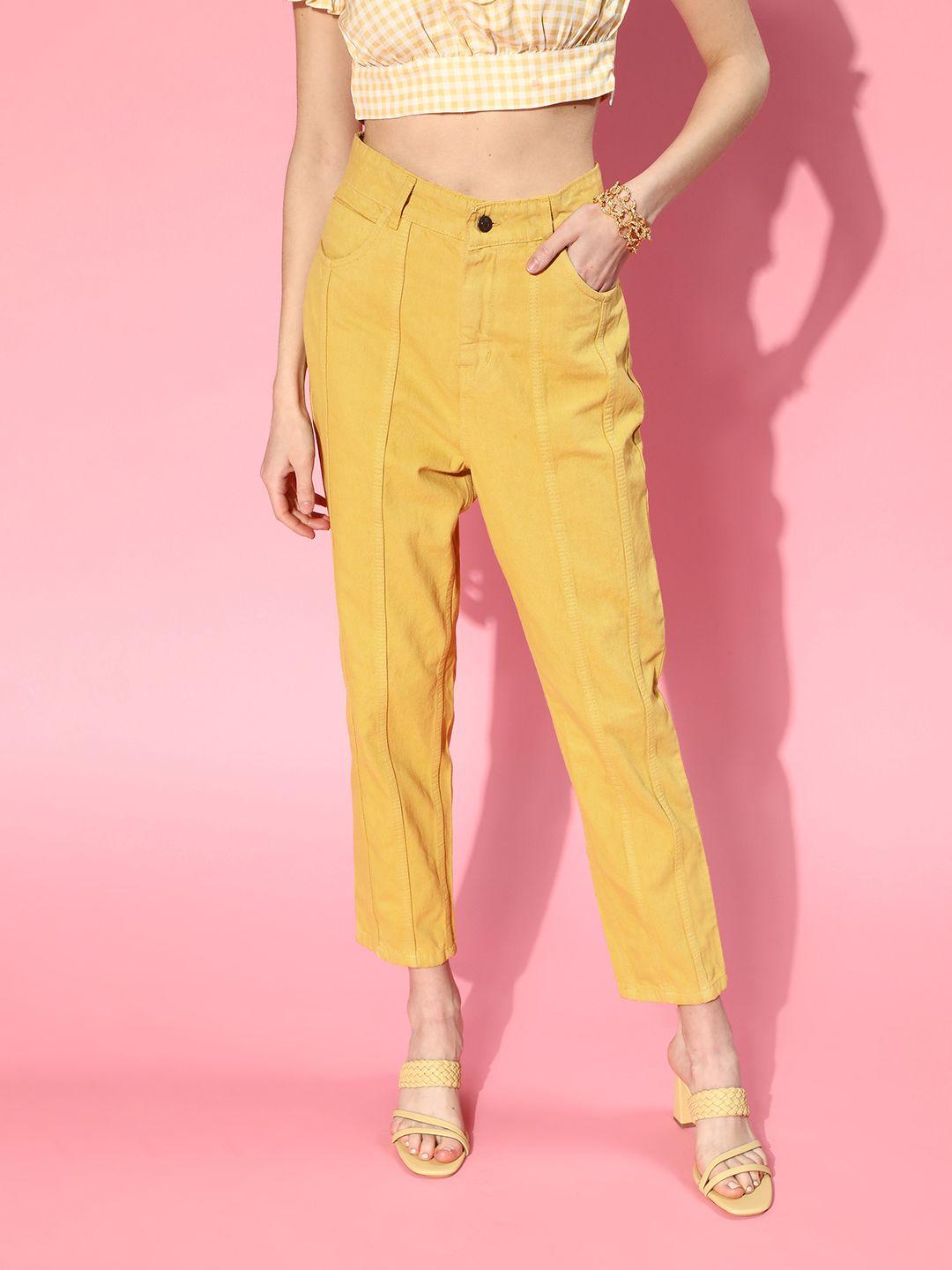 sassafras women mustard yellow carrot fit high-rise jeans