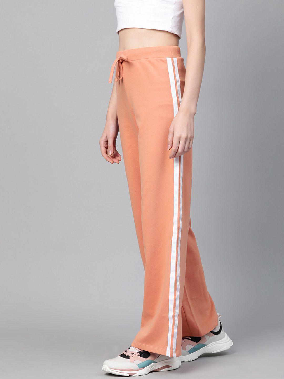 sassafras-women-peach-coloured-side-striped-wide-leg-track-pants