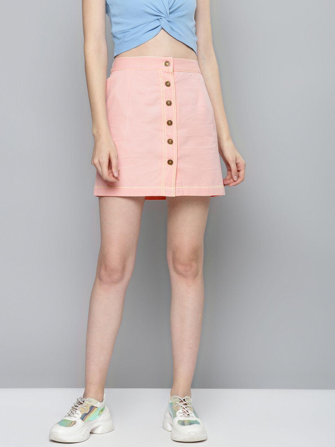 sassafras women pink pure cotton a-line skirt