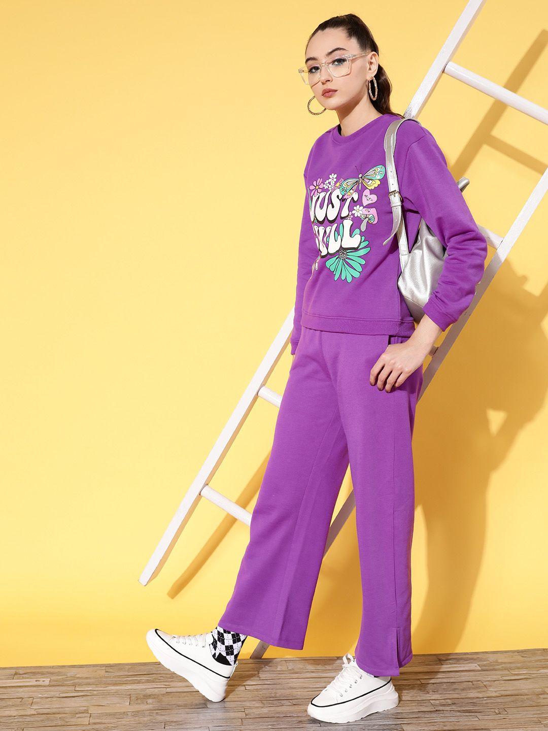 sassafras-women-purple-solid-track-pants