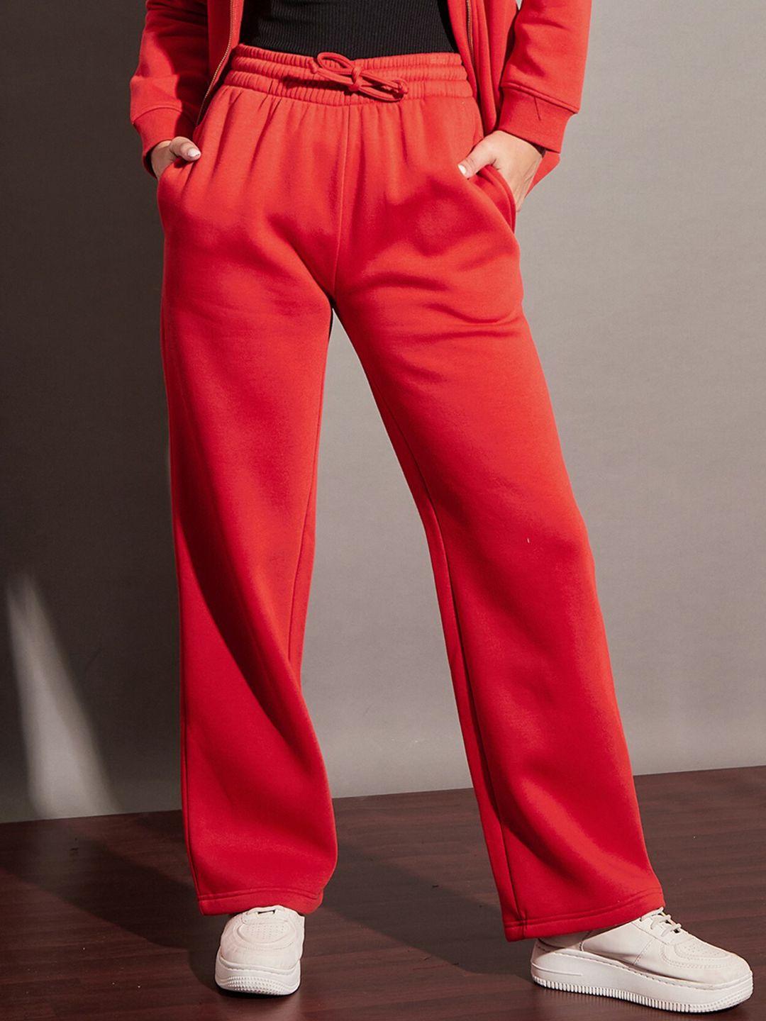 sassafras women red relaxed-fit track pants