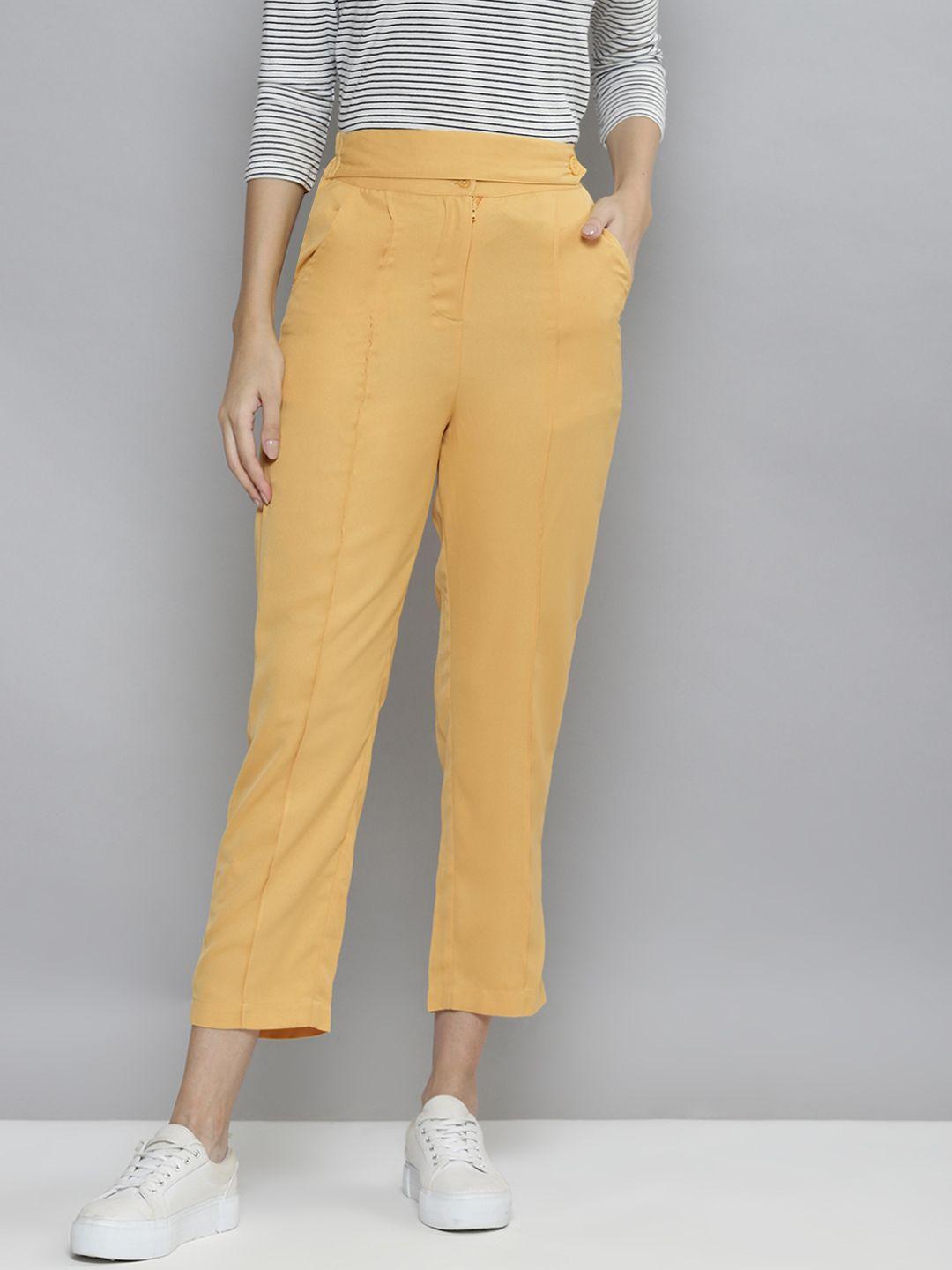 sassafras women yellow high-rise trousers